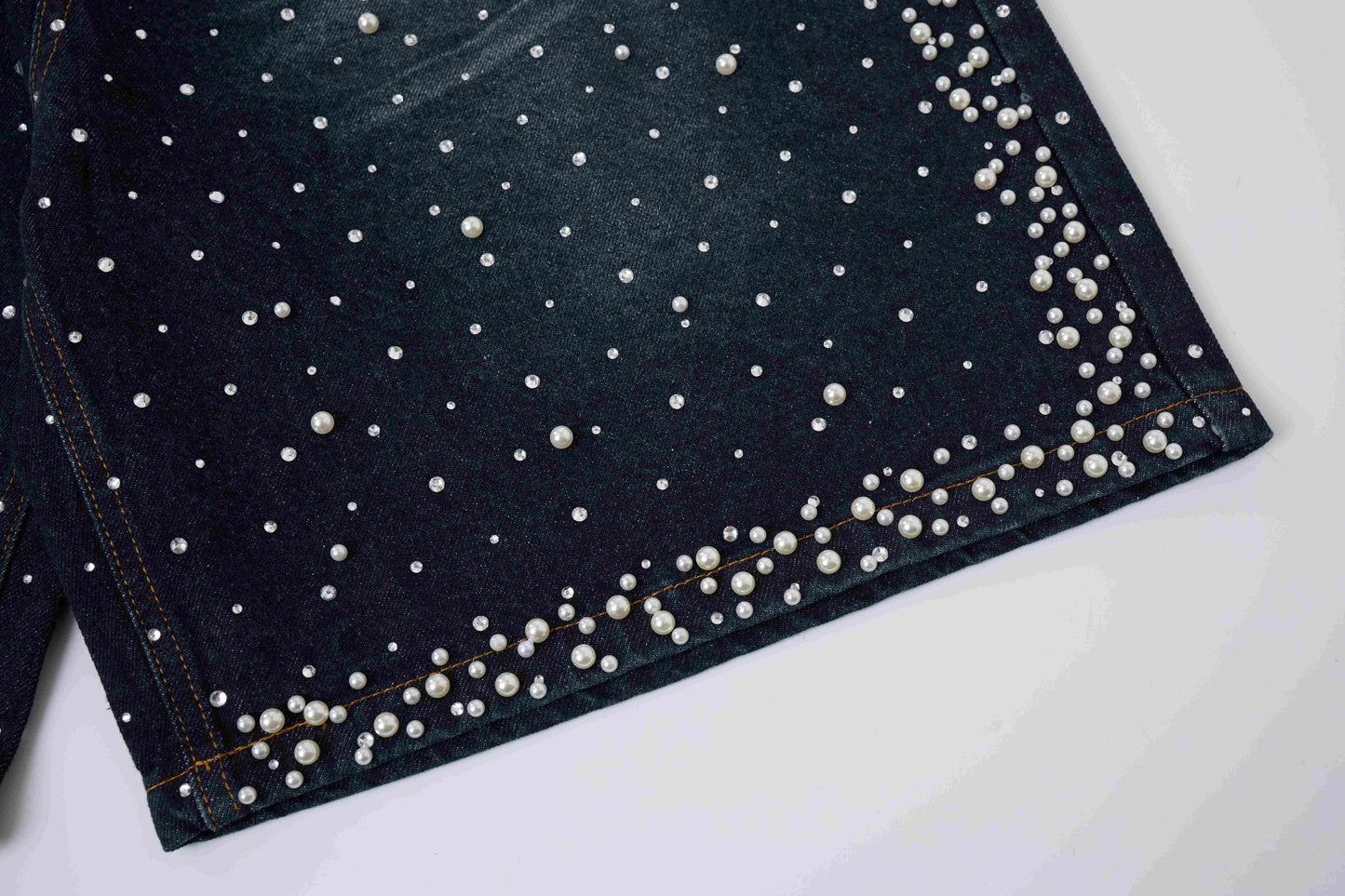 CapCabin Pearl Studded Denim Shorts