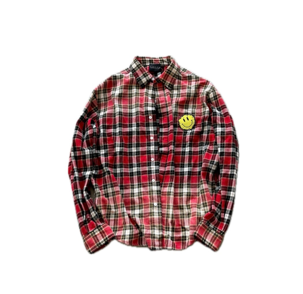 FALSE PERCEPTION Red Plaid Smiley Overshirt