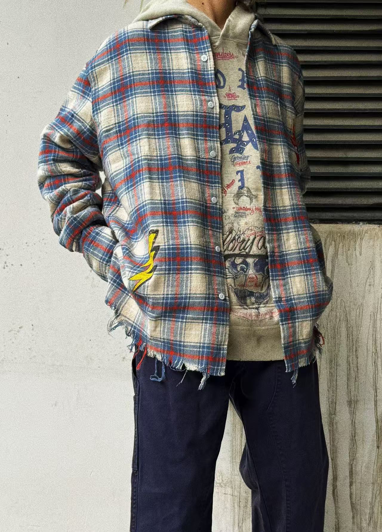 FALSE PERCEPTION Plaid Graphic Shirt Jacket