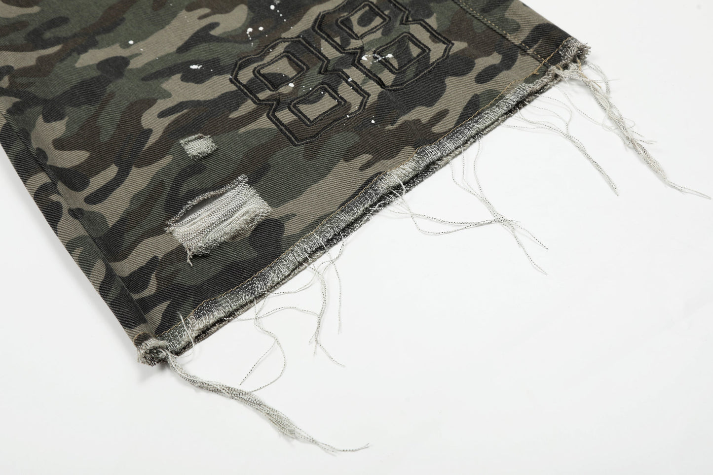 CapCabin Camo Distressed Utility Denim Shorts