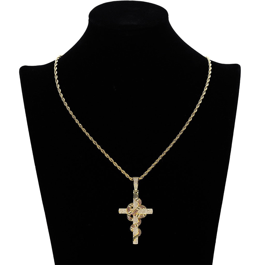 Hip-Hop Cross Snake Pendant Necklace