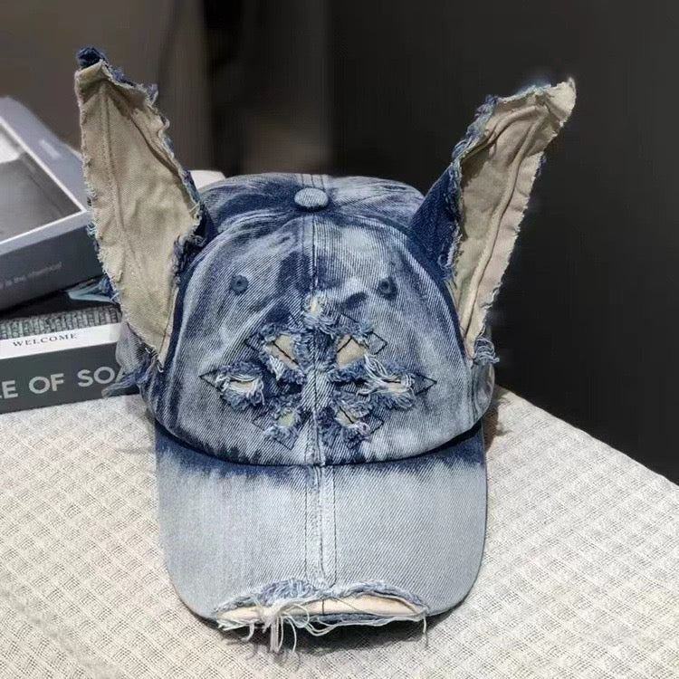 Doberman Washed Denim Ear Baseball Cap