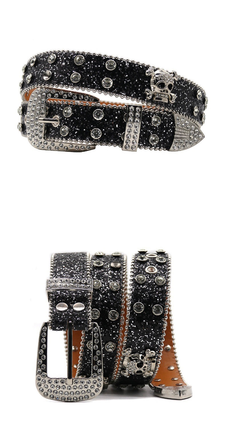 Punk Skull Rhinestone Studded Belt