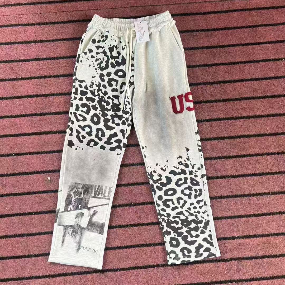 Vale Forever Leopard & Vintage Wash Full-Zip Sweatpants white