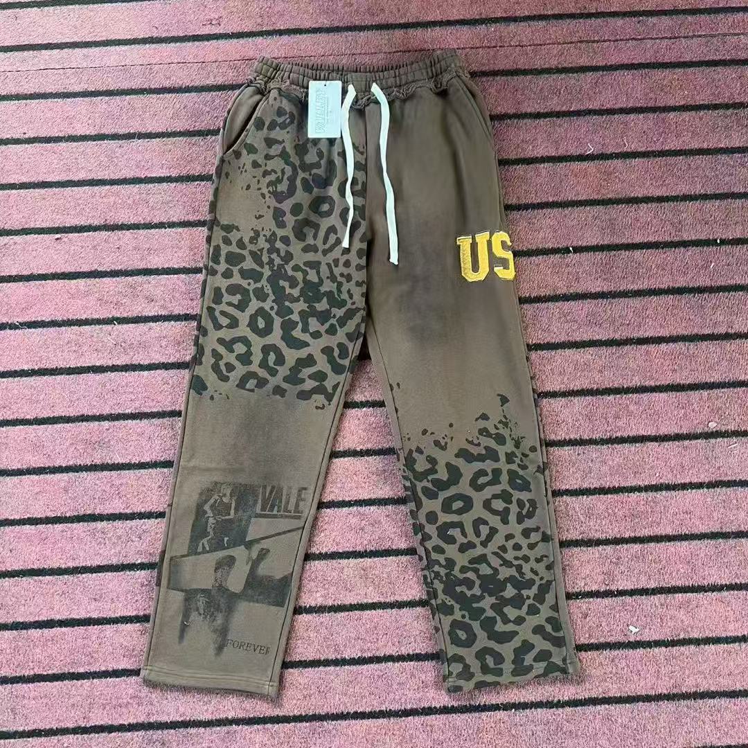 Vale Forever Leopard & Vintage Wash Full-Zip Sweatpants Khaki