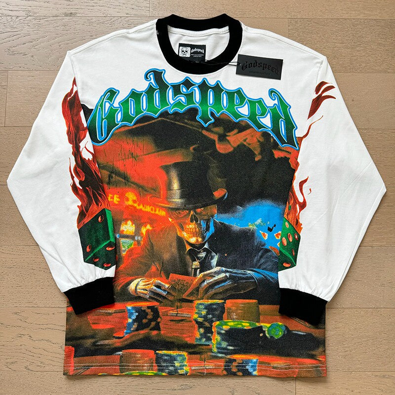GodSpeed Skull Card Table Graphic Long Sleeve T-Shirt