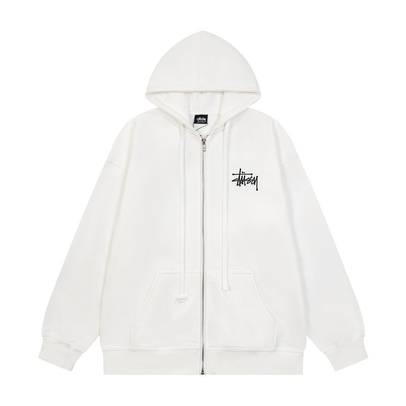 STUSSY Basic Logo Zip Hoodie White