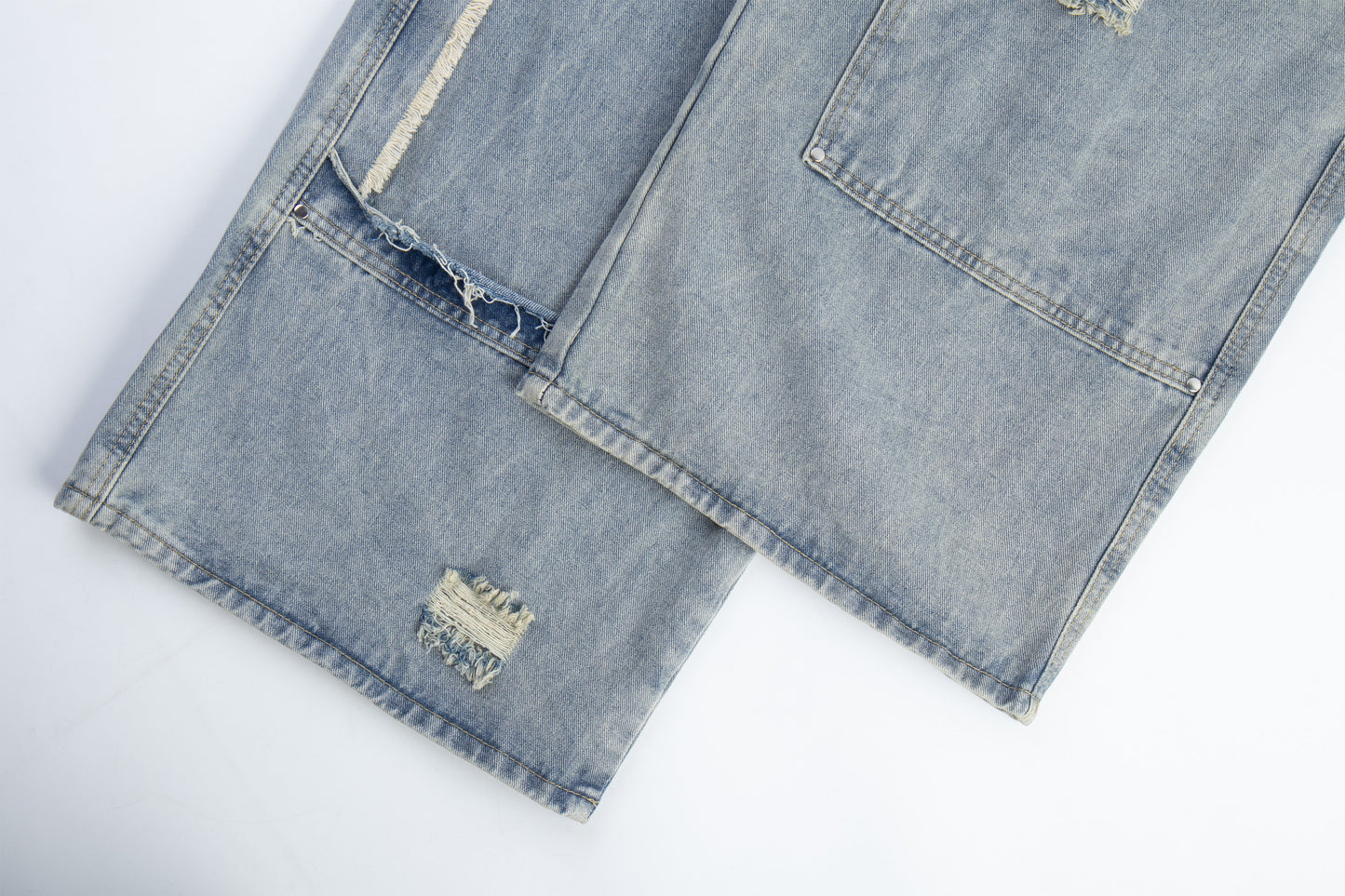 CapCabin Distressed Panel Denim Pants