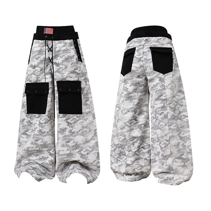 CapCabin Camo Patchwork Cargo Curved Pants