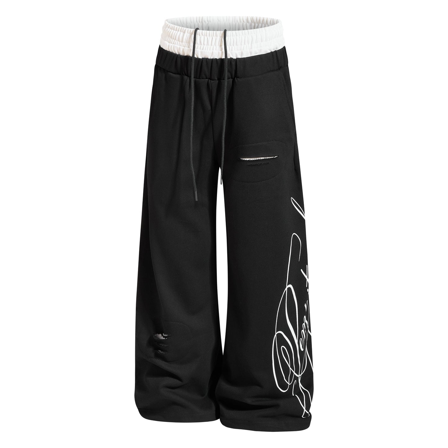 CapCabin “Distressed Panel Wide-Leg Sweatpants”
