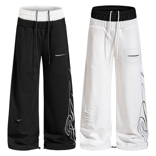 CapCabin “Distressed Panel Wide-Leg Sweatpants”