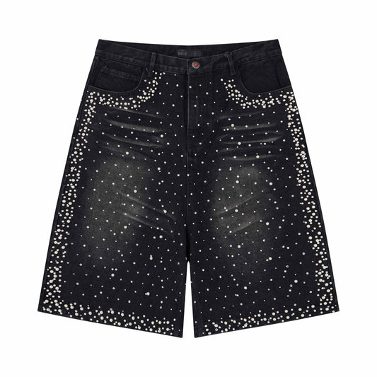 CapCabin Pearl Studded Denim Shorts