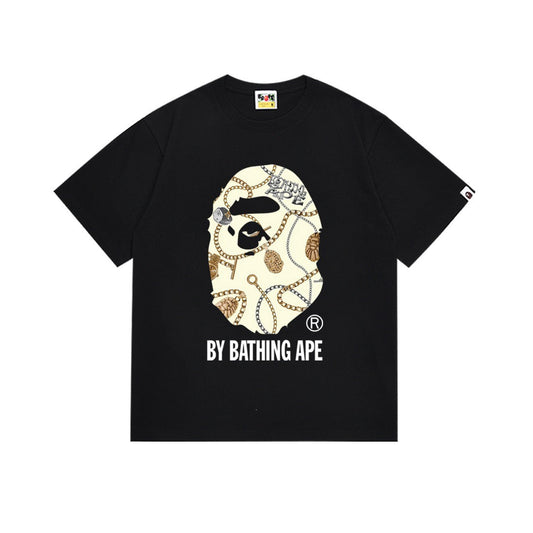BAPE Chain Pattern Ape Head Graphic T-Shirt Black