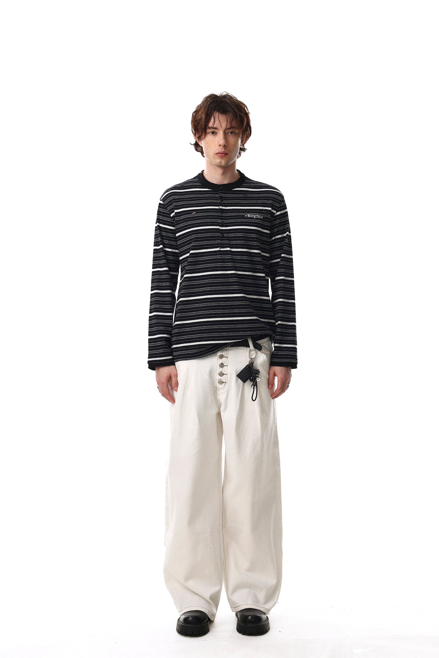 CapCabin Striped Henley Long Sleeve Tee