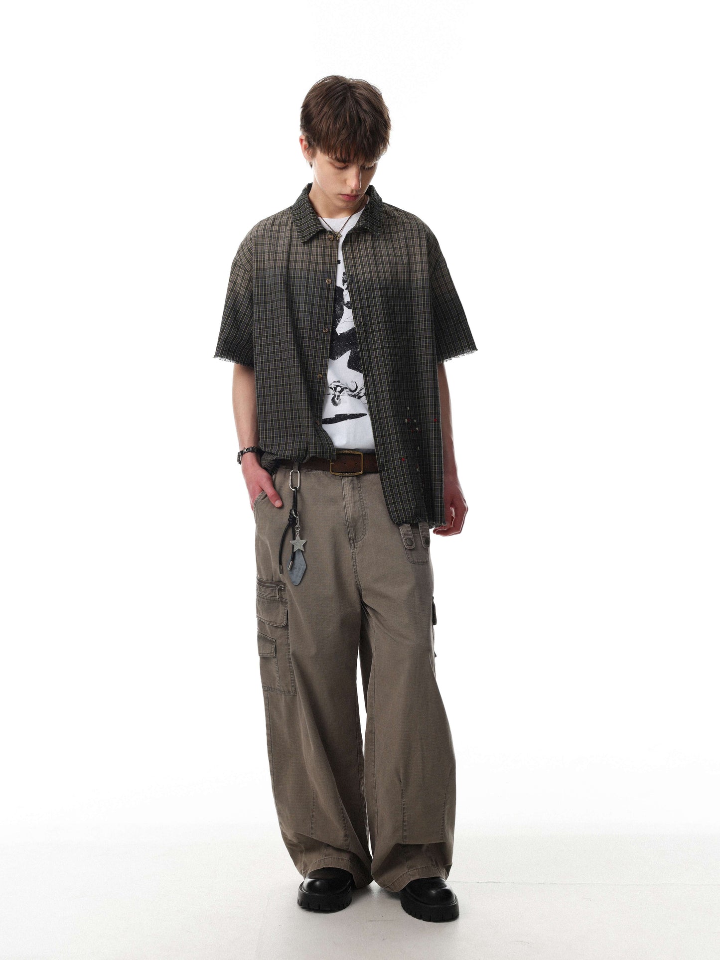 CapCabin “Gradient Check Distressed Shirt”