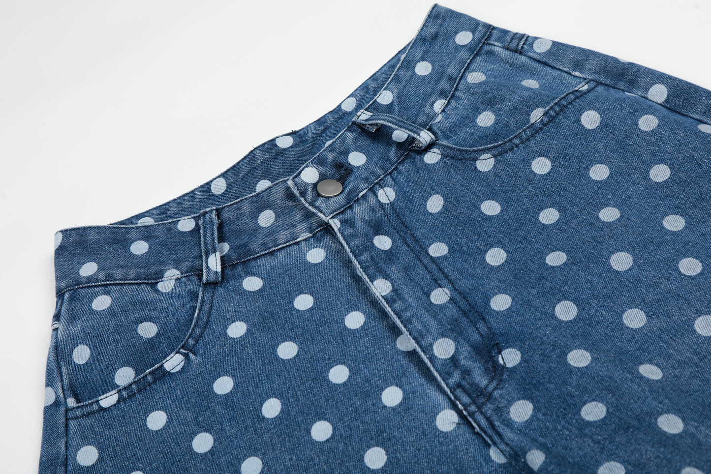 CapCabin Polka Dot Washed Denim Jeans