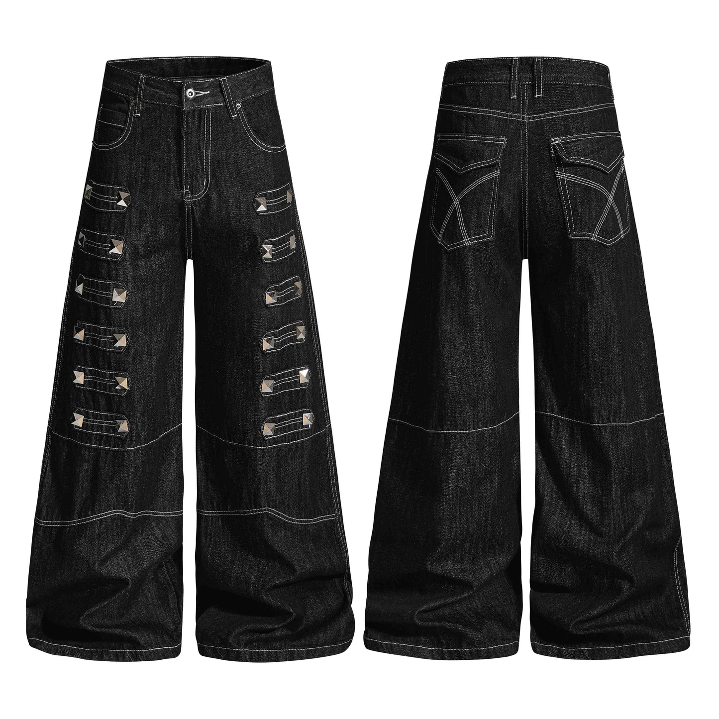 CapCabin Studded Strap Denim Pants
