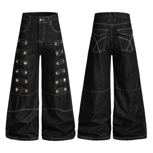 CapCabin Studded Strap Denim Pants