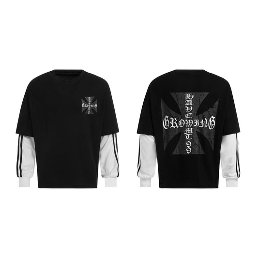 CapCabin Layered Gothic Cross Long Sleeve Tee