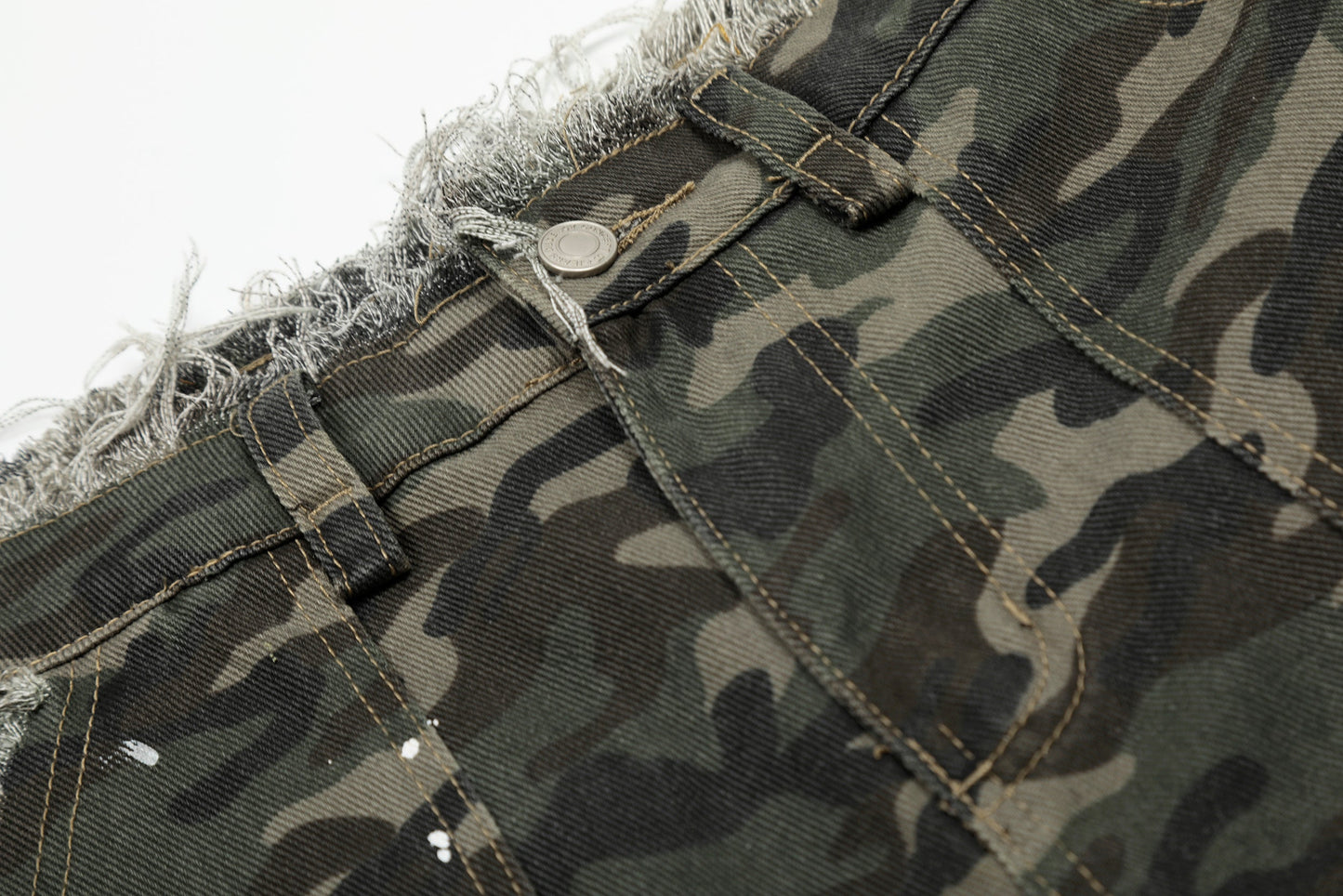 CapCabin Camo Distressed Utility Denim Shorts