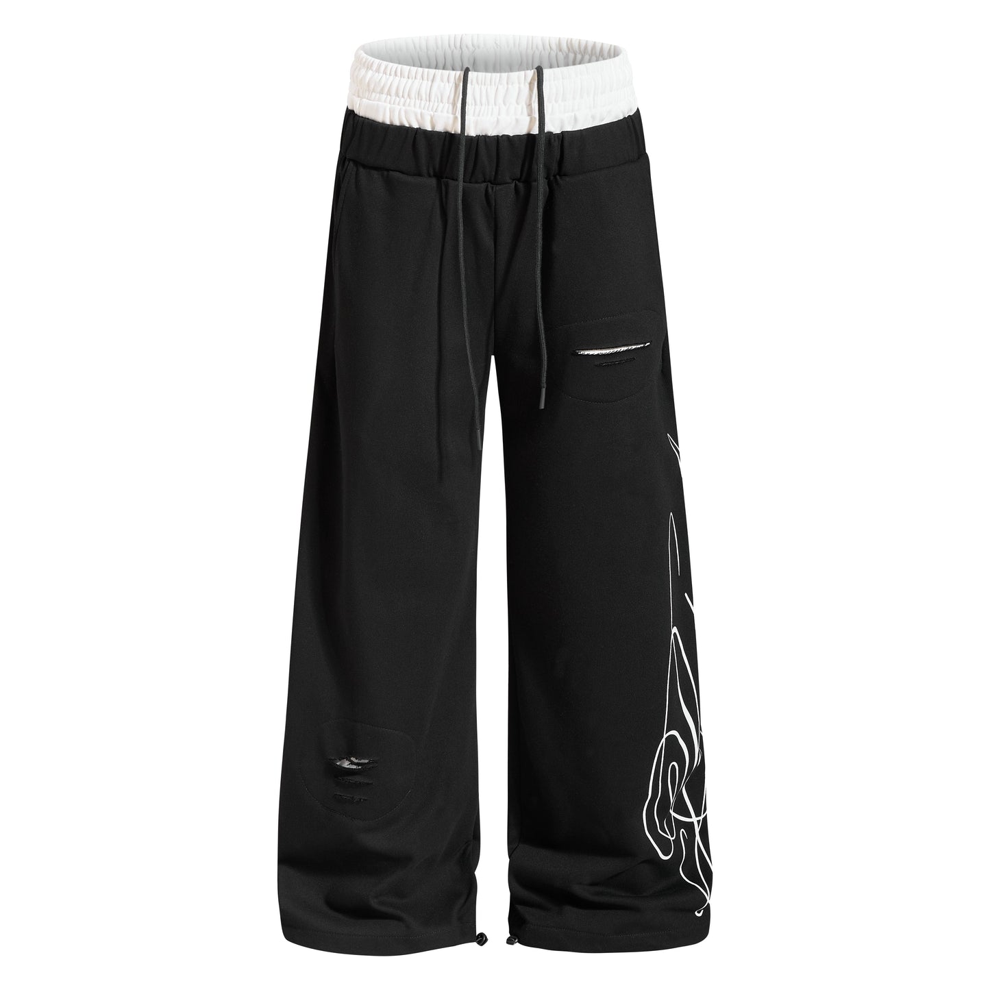 CapCabin “Distressed Panel Wide-Leg Sweatpants”