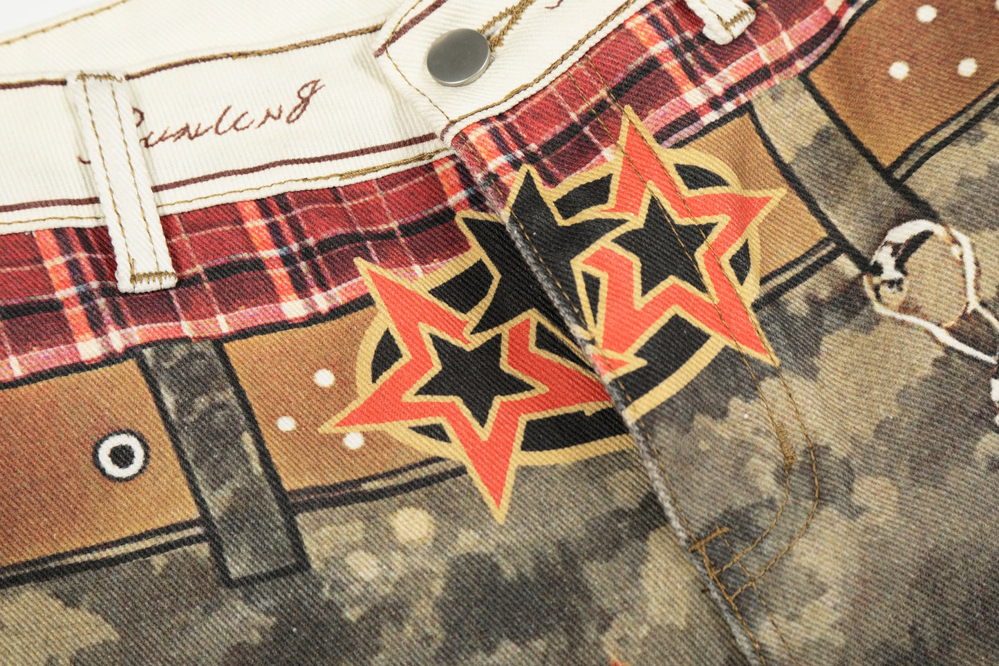CapCabin Camo Patchwork Wide-Leg Denim Pants