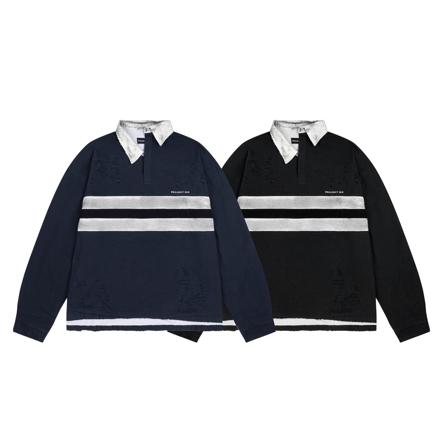 PROJECT G/R Striped Distressed Rugby Polo Shirt