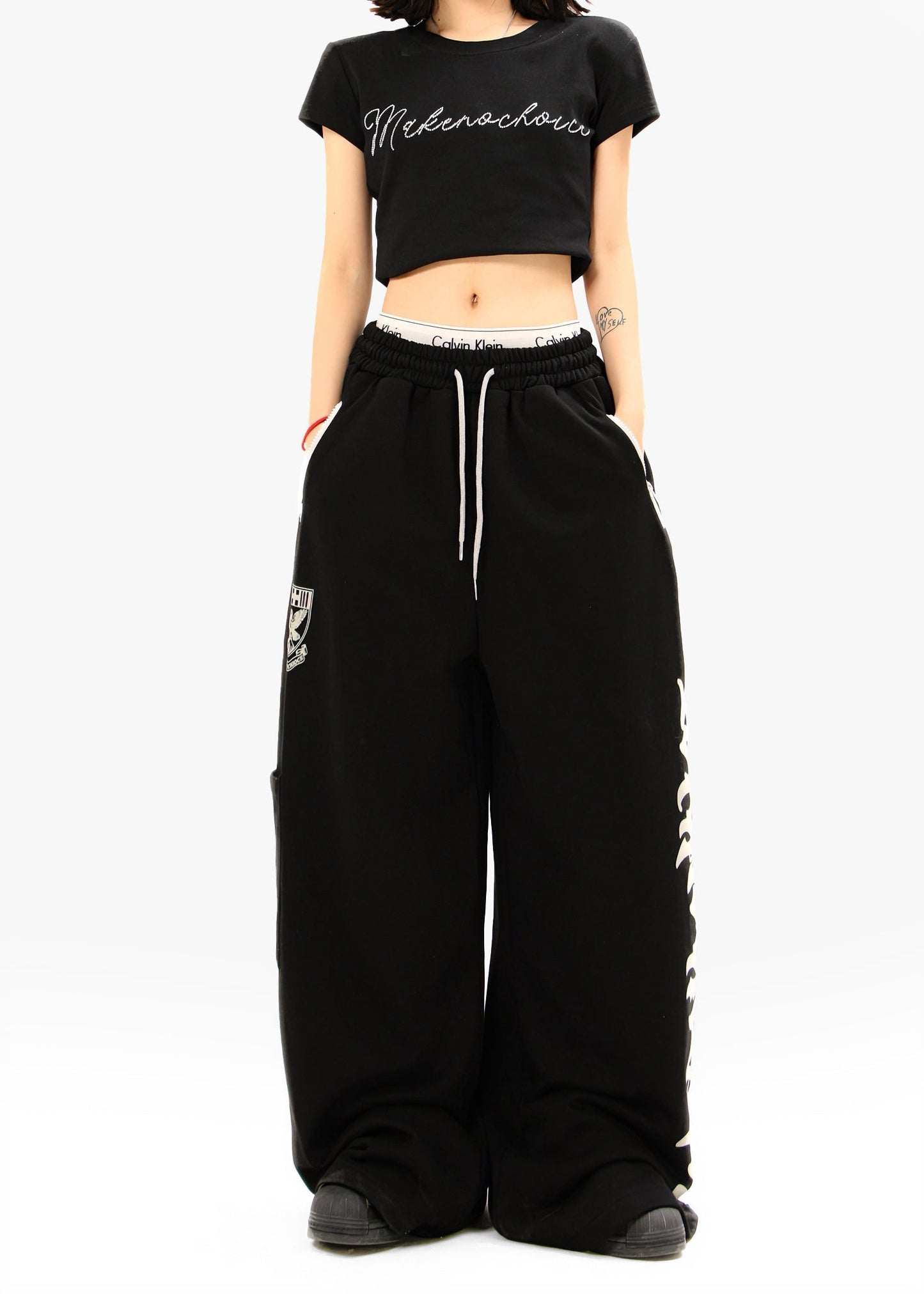 CapCabin Flame Script Wide-Leg Sweatpants