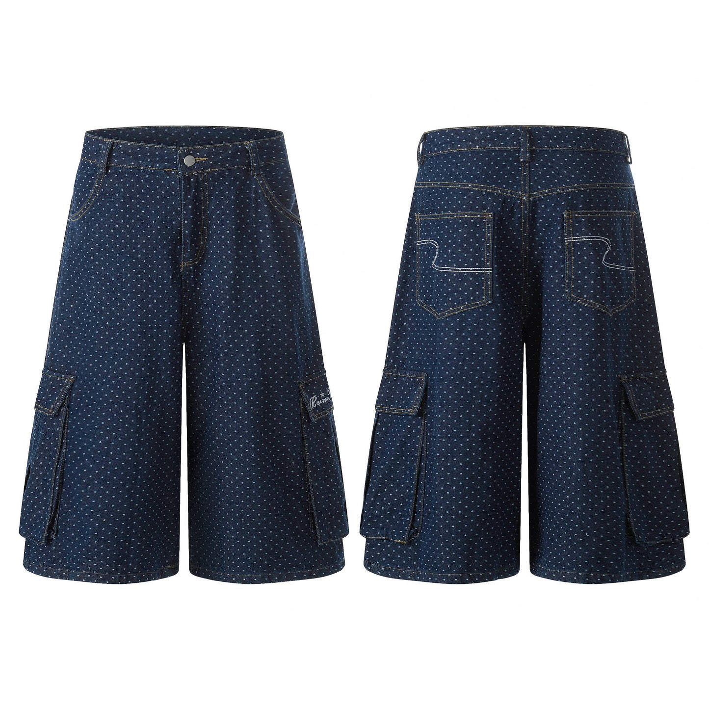CapCabin Polka Dot Denim Cargo Shorts