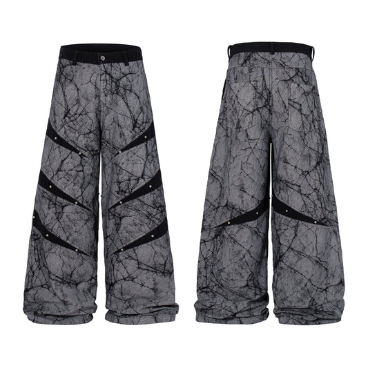 CapCabin Graphic Panel Wide Leg Denim Pants