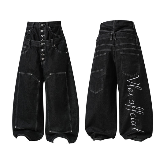 CapCabin Double-Waist Utility Denim Pants