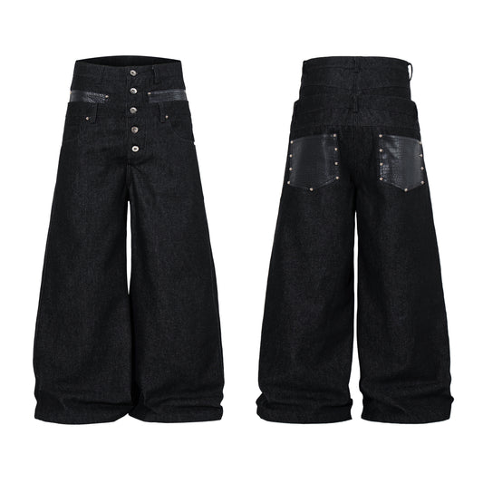 CapCabin Wide Leg Button Fly Denim Pants