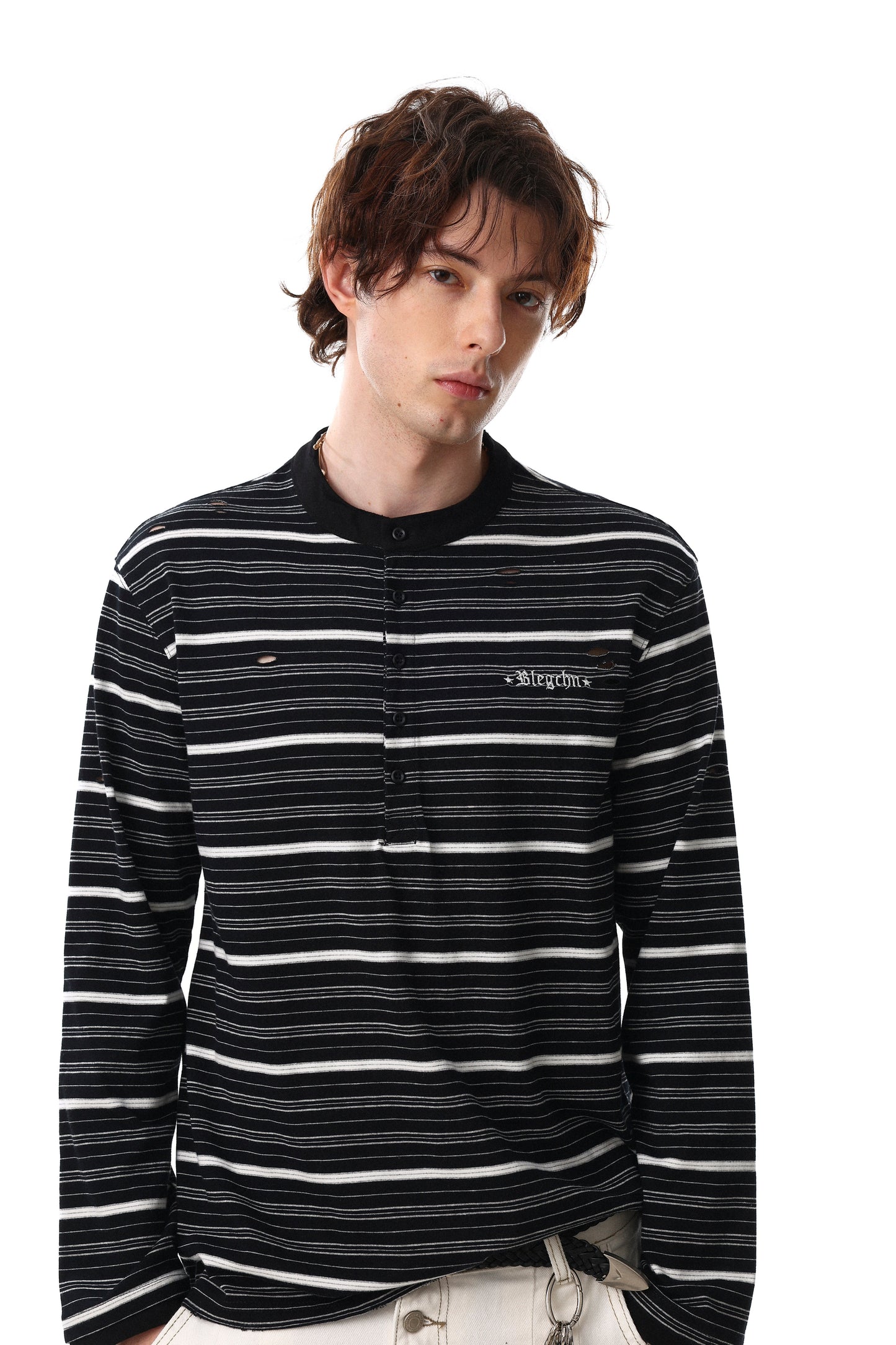 CapCabin Striped Henley Long Sleeve Tee