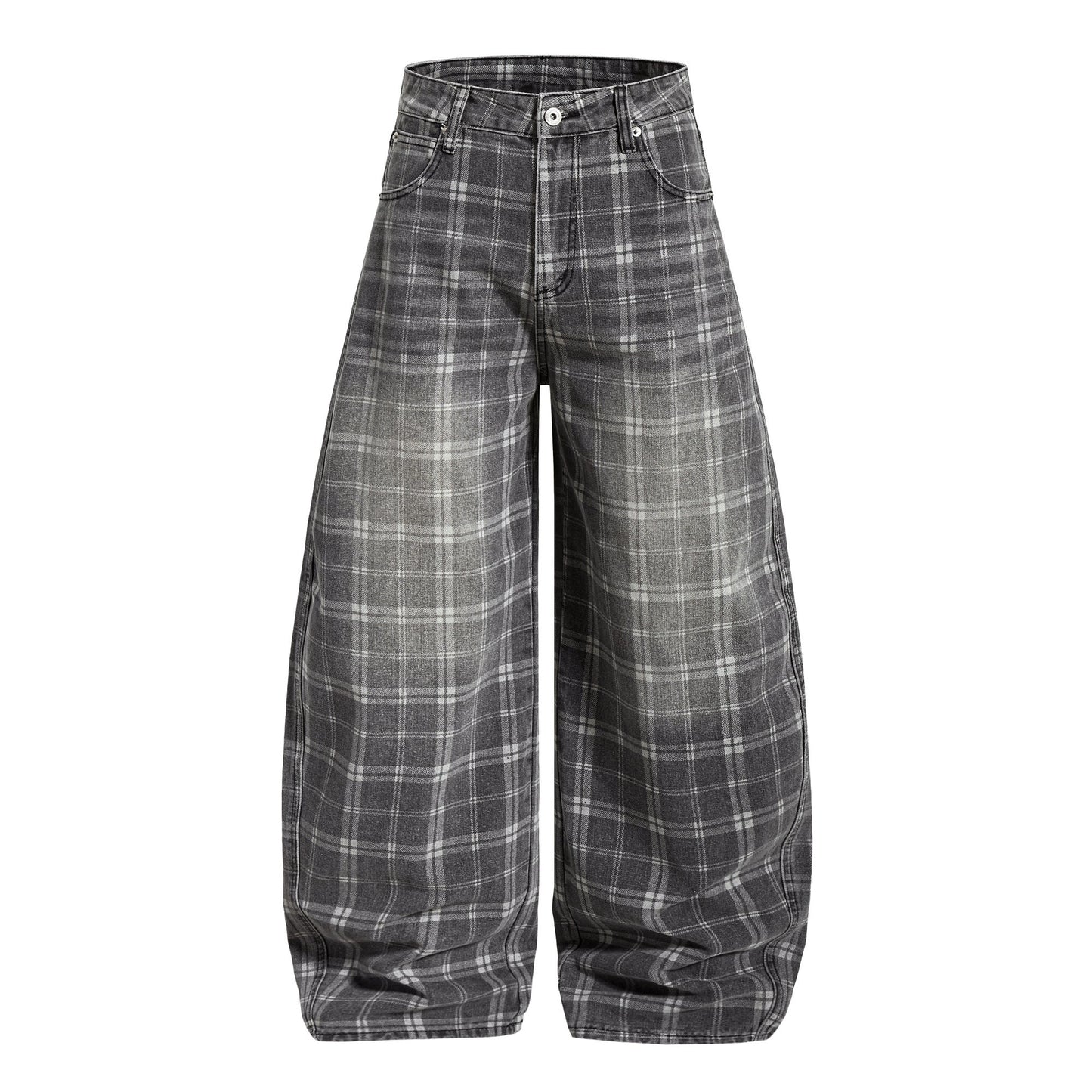 CapCabin Plaid Oversized Wide-Leg Jeans
