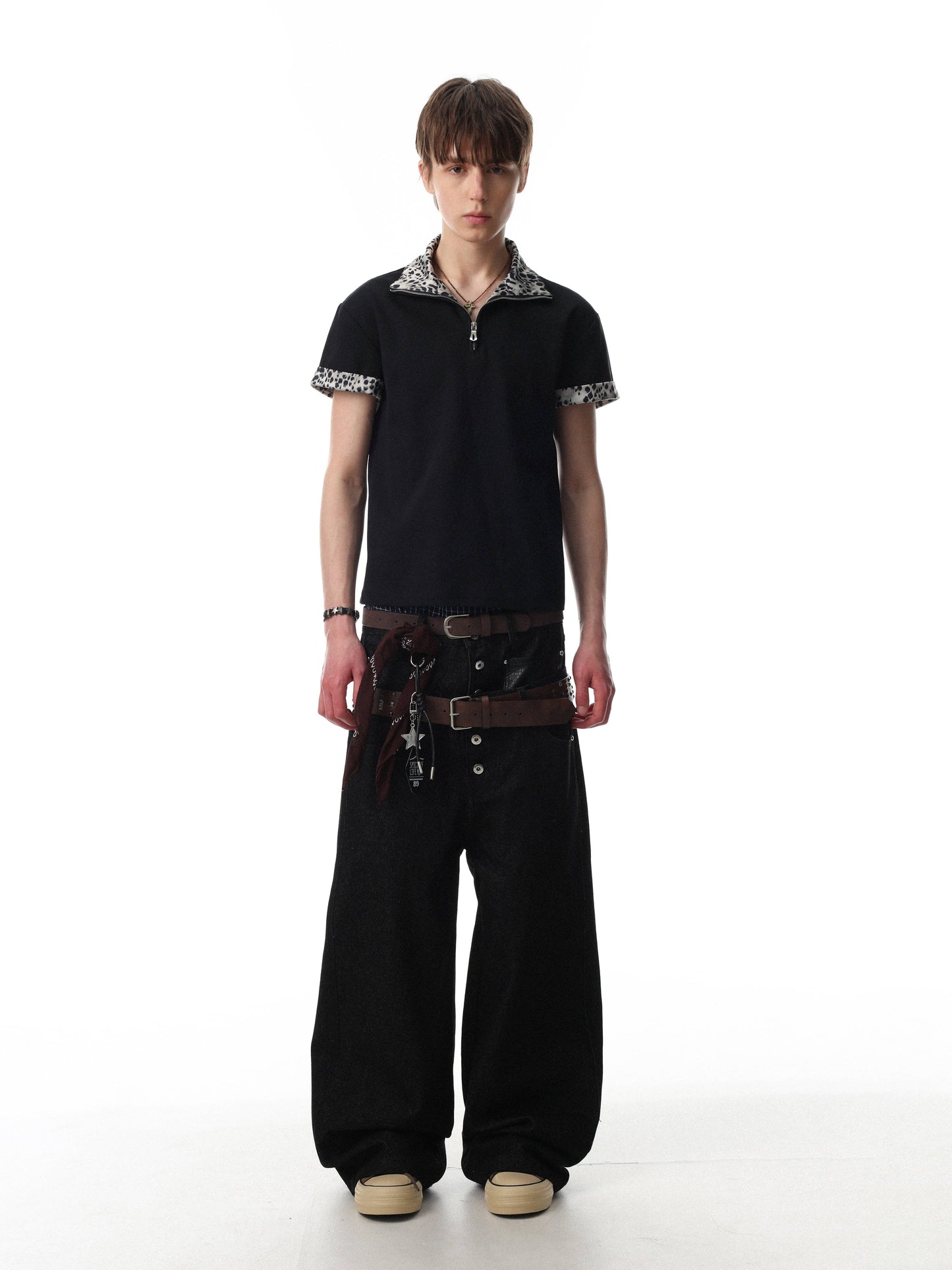 CapCabin “Leopard Trim Zip Polo”