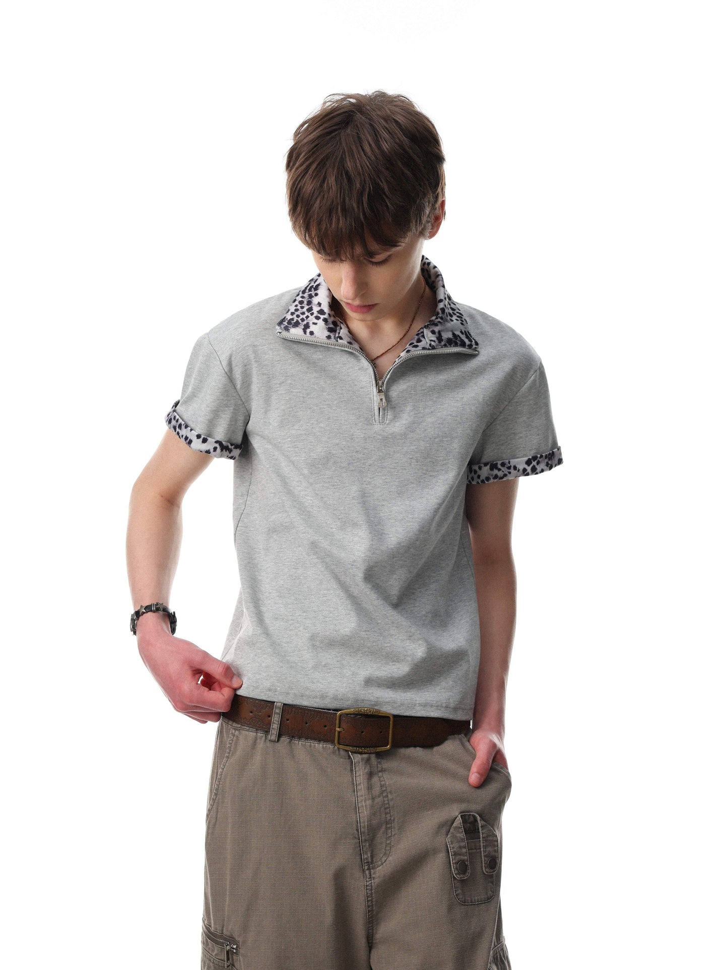 CapCabin “Leopard Trim Zip Polo”