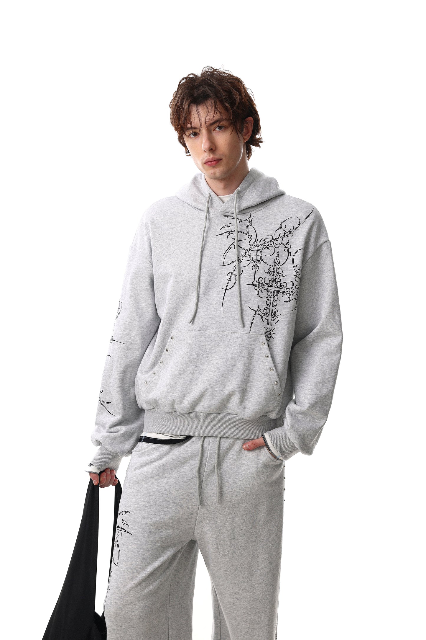 CapCabin Gothic Line Graphic Wide-Leg Sweatpants