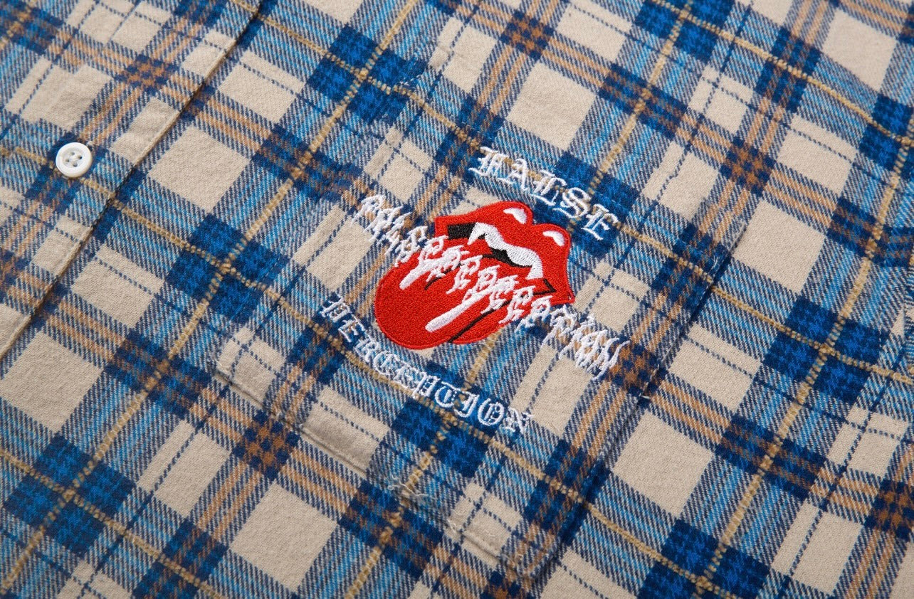 FALSE PERCEPTION Vintage Plaid Frayed Shirt