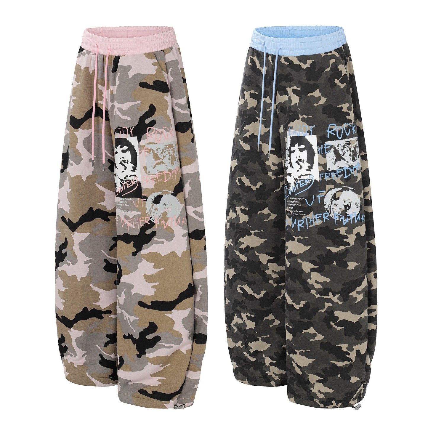 CapCabin Graphic Camo Wide-Leg Sweatpants