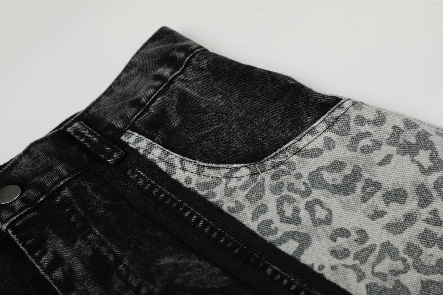 CapCabin Leopard Panel Denim Pants