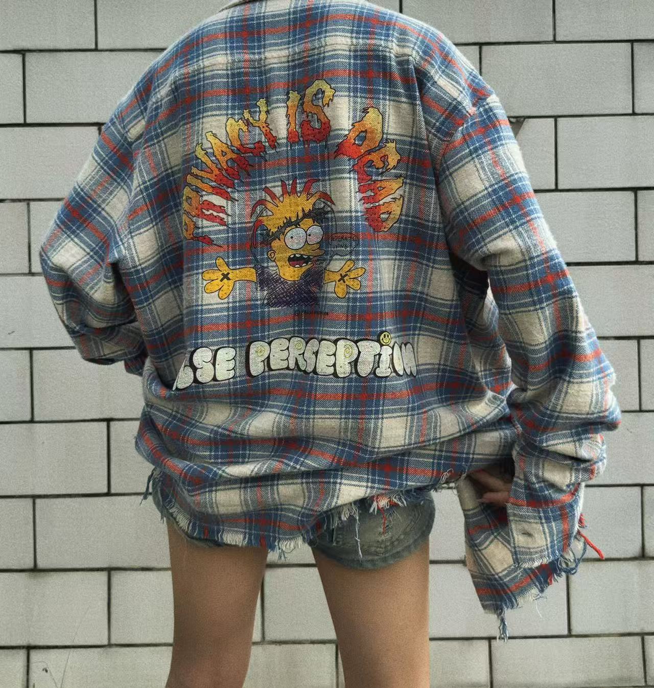 FALSE PERCEPTION Plaid Graphic Shirt Jacket