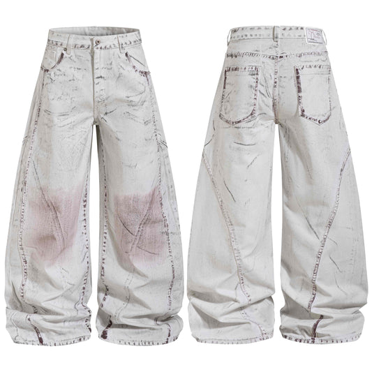 CapCabin Washed Panel Denim Pants