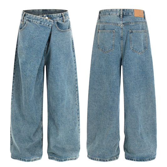 CapCabin Asymmetric Waist Wide-Leg Denim Pants
