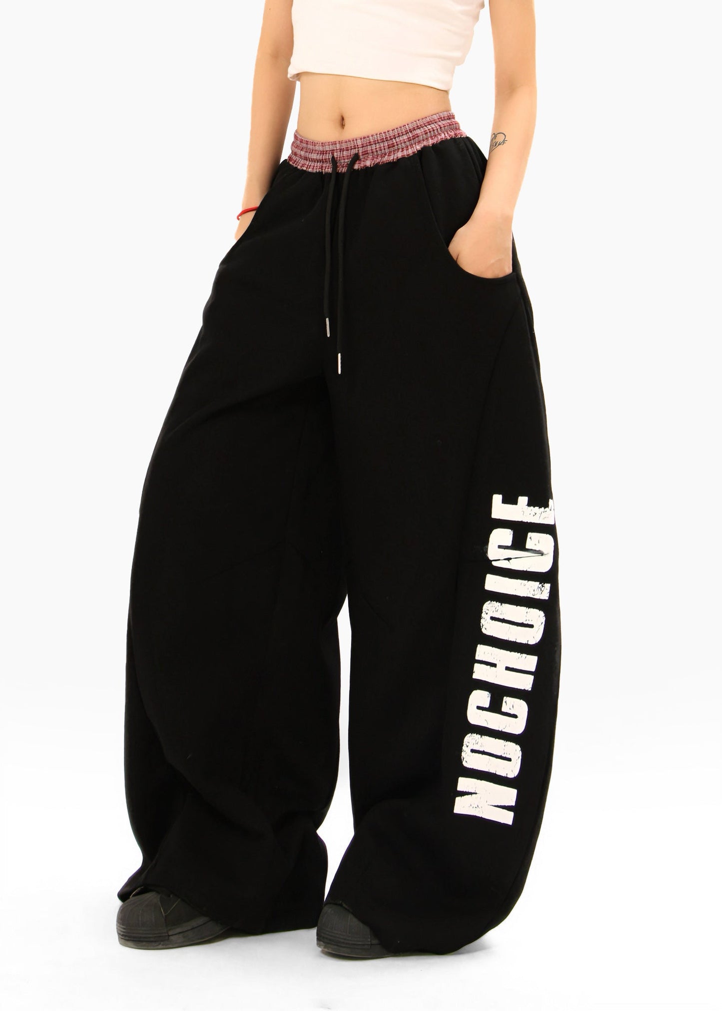 CapCabin Double-Waist Checkered Print Track Pants