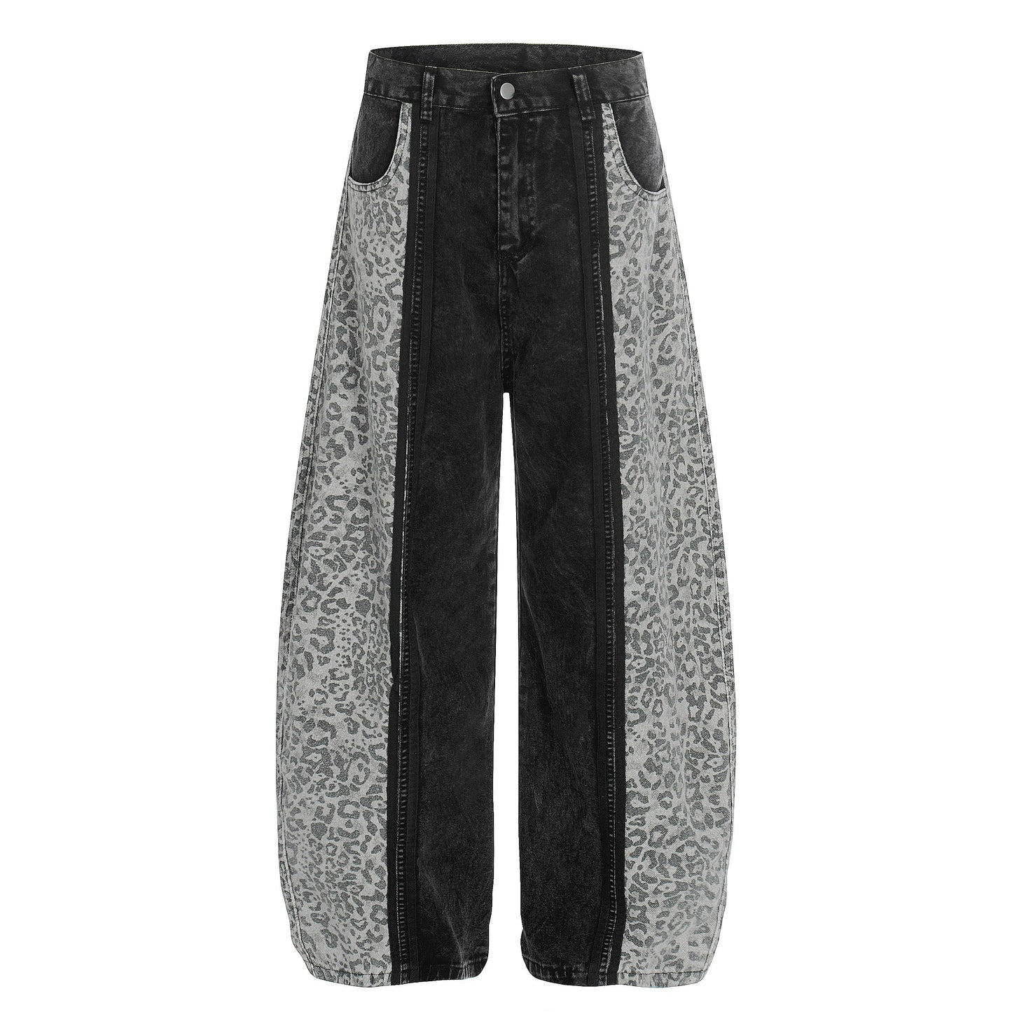 CapCabin Leopard Panel Denim Pants
