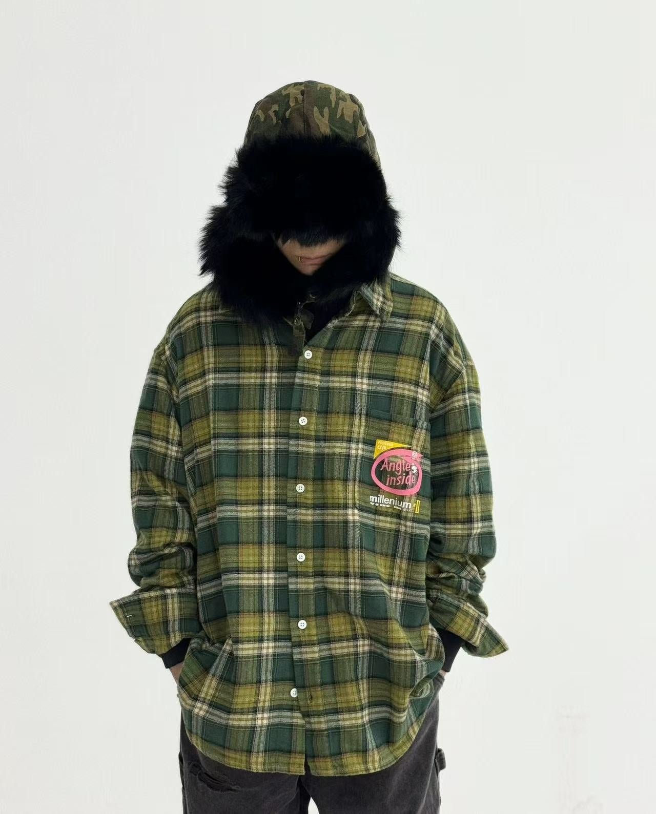 Vintage Plaid Graphic Long Sleeve Shirt