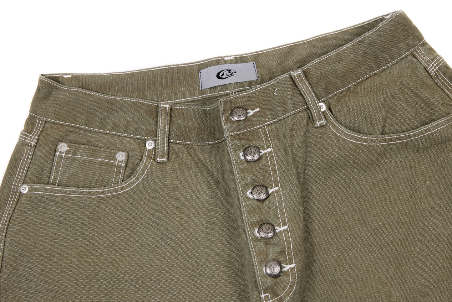 CapCabin Contrast-Stitch Barrel Denim Pants