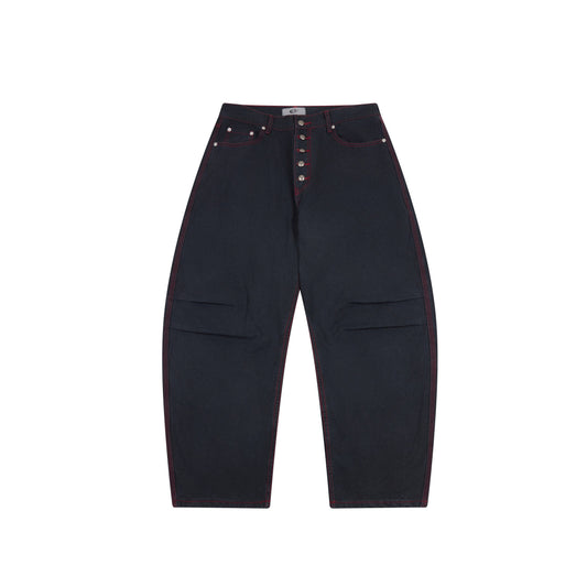 CapCabin Contrast-Stitch Barrel Denim Pants