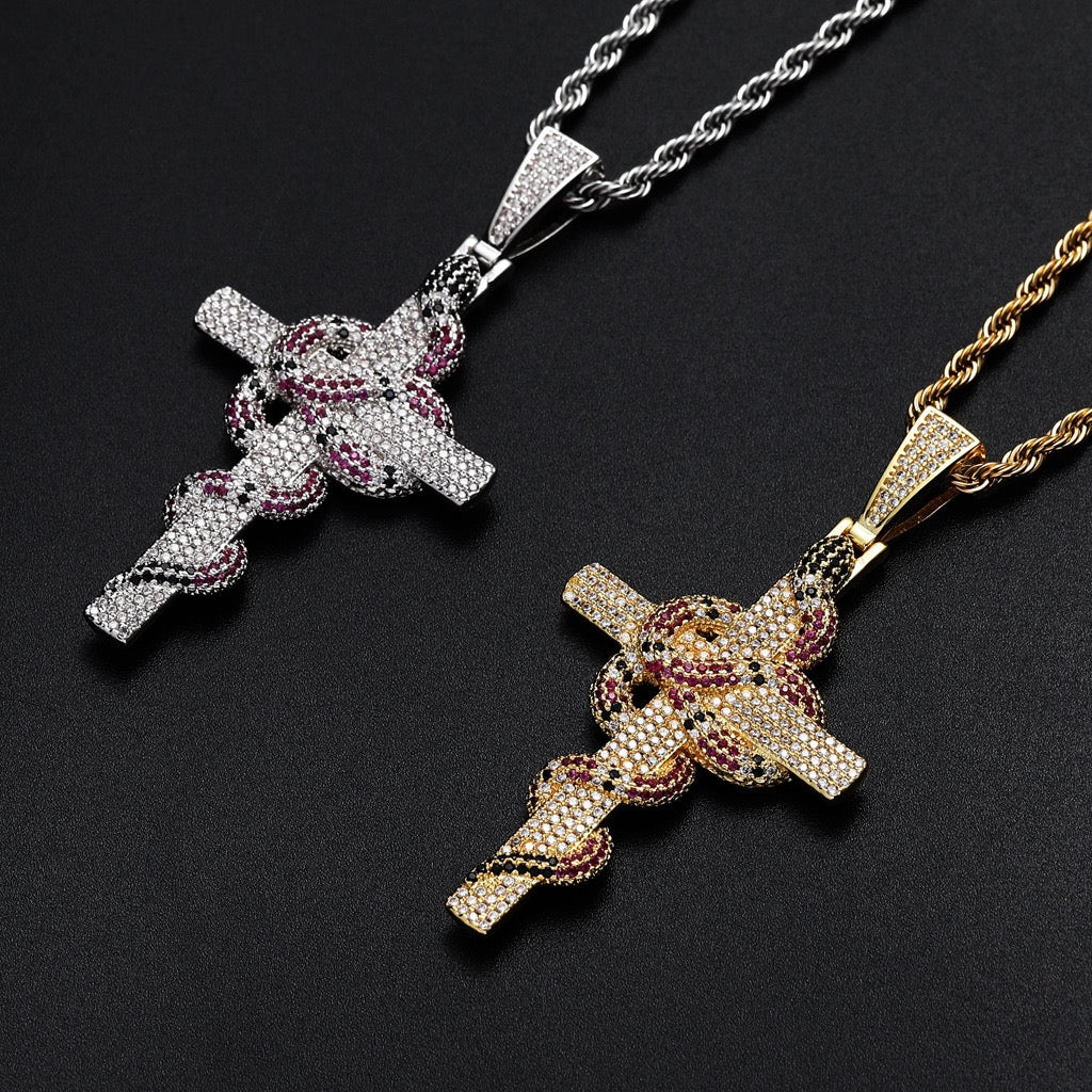 Hip-Hop Cross Snake Pendant Necklace