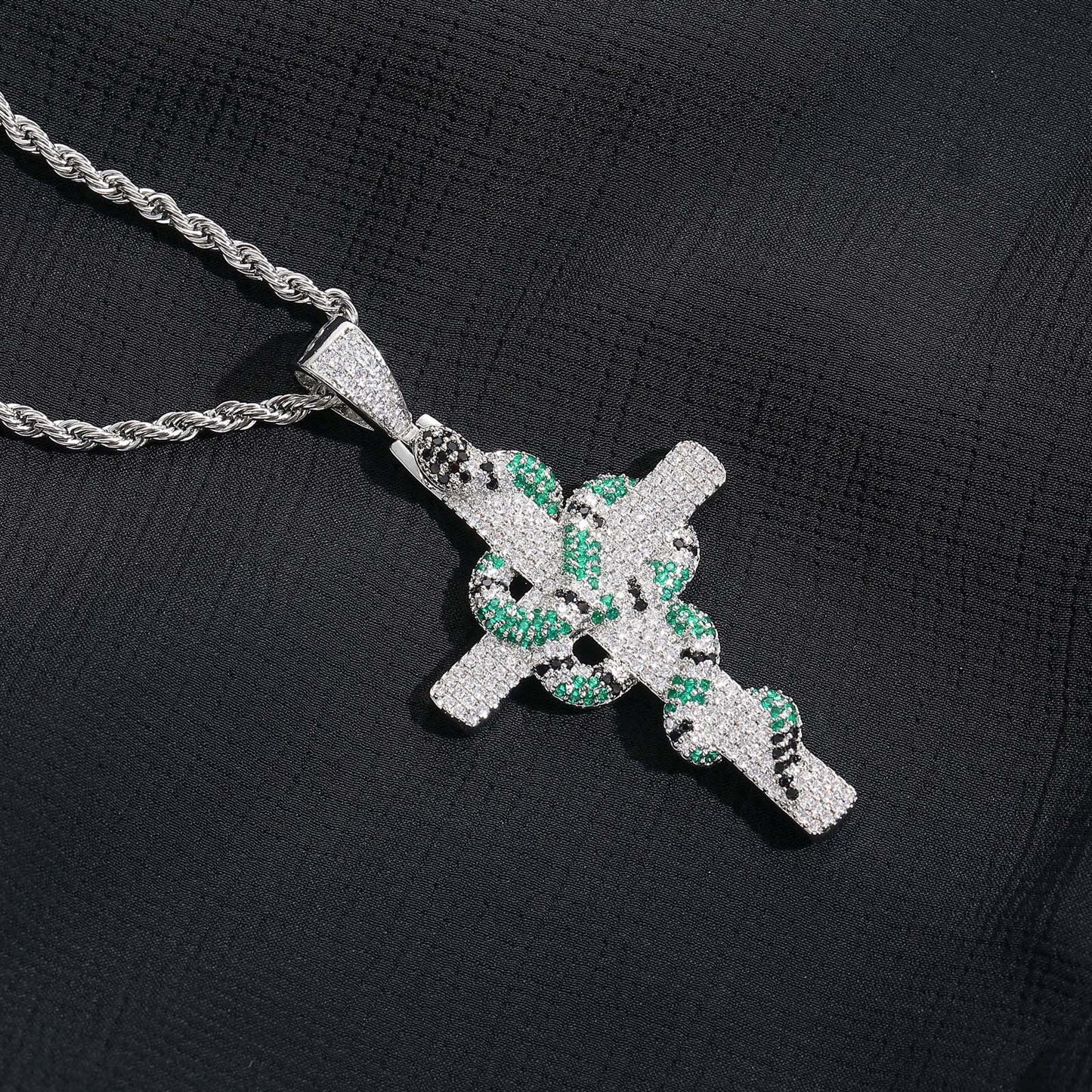Hip-Hop Cross Snake Pendant Necklace